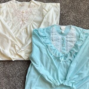 LOT of 2 VINTAGE Carriage Court Nightgowns Sz M Cottagecore Victorian Style 80's